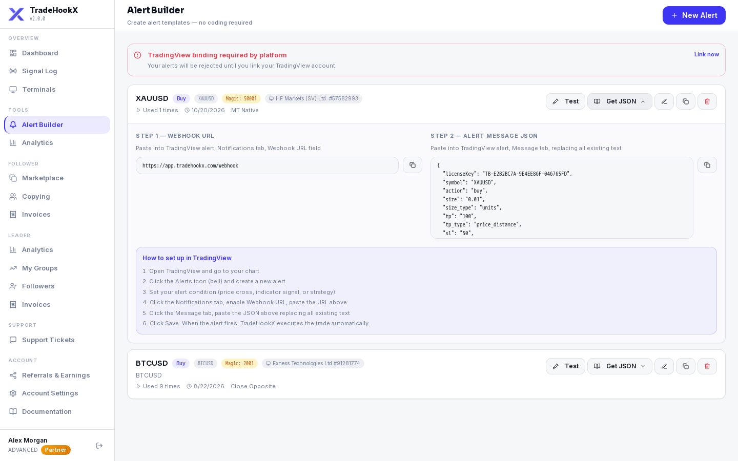 Get JSON with webhook URL and message
