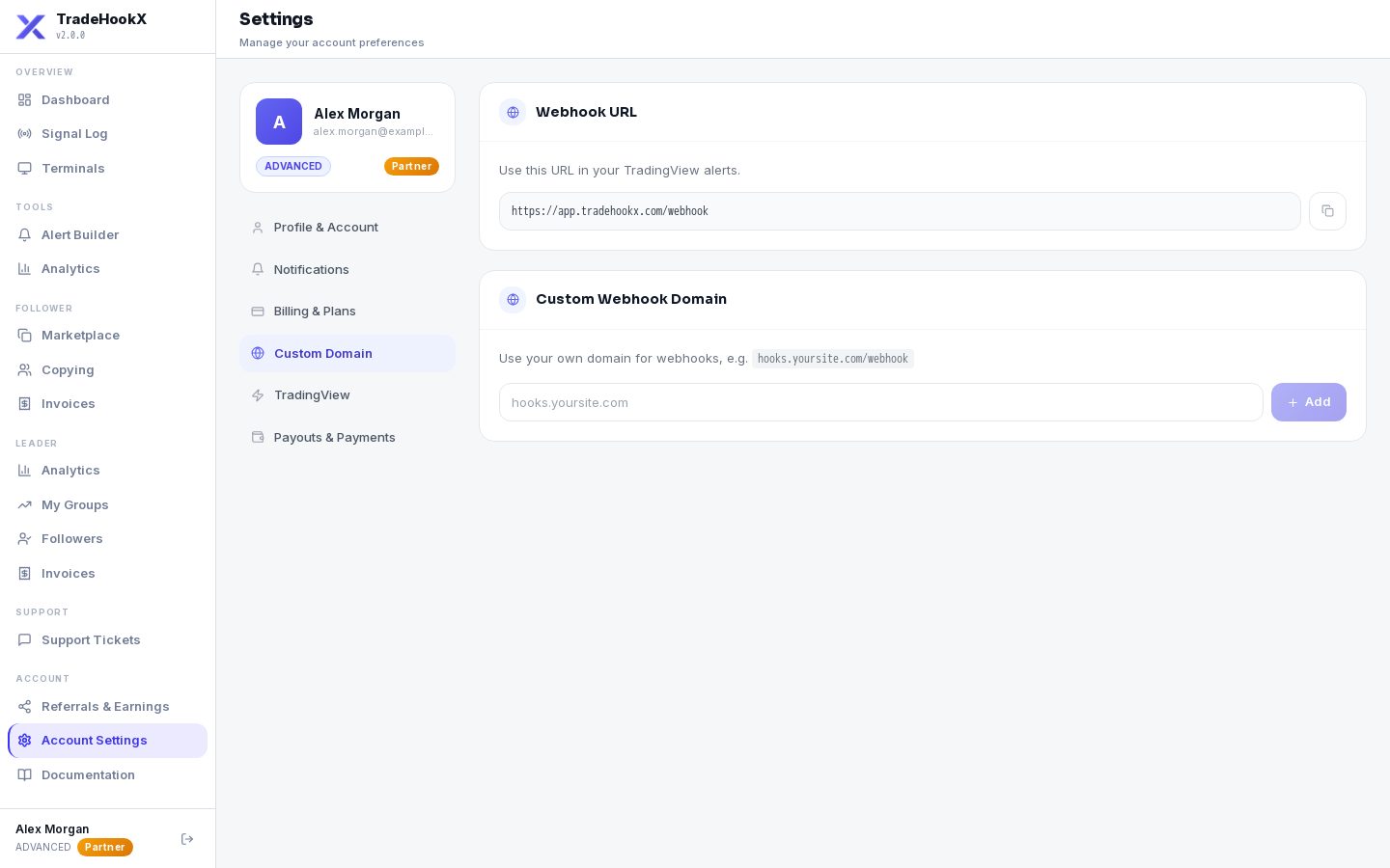 Settings, Custom Domain