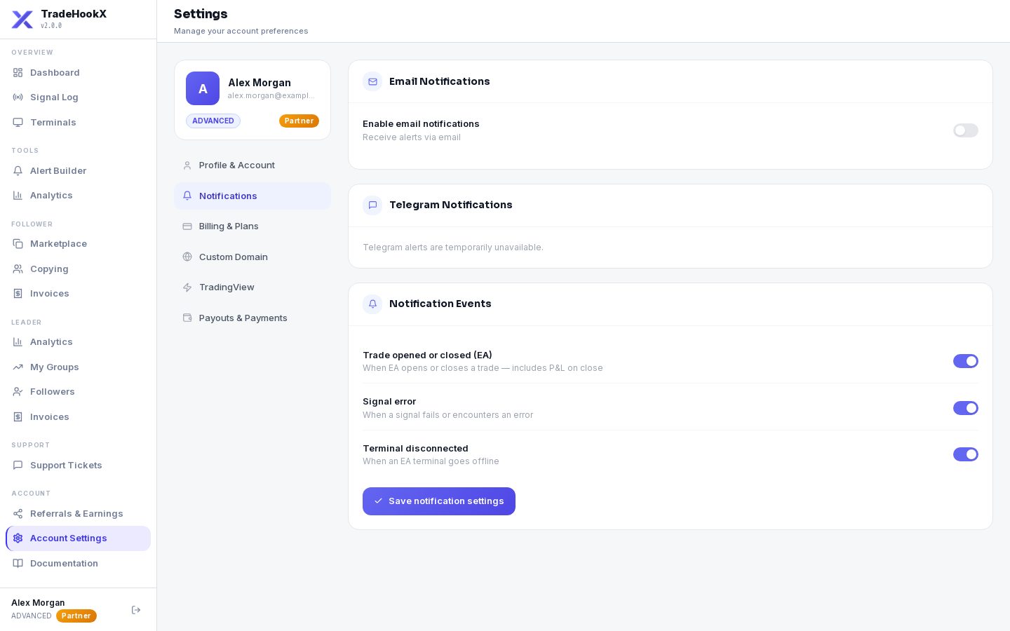 Settings, Notifications