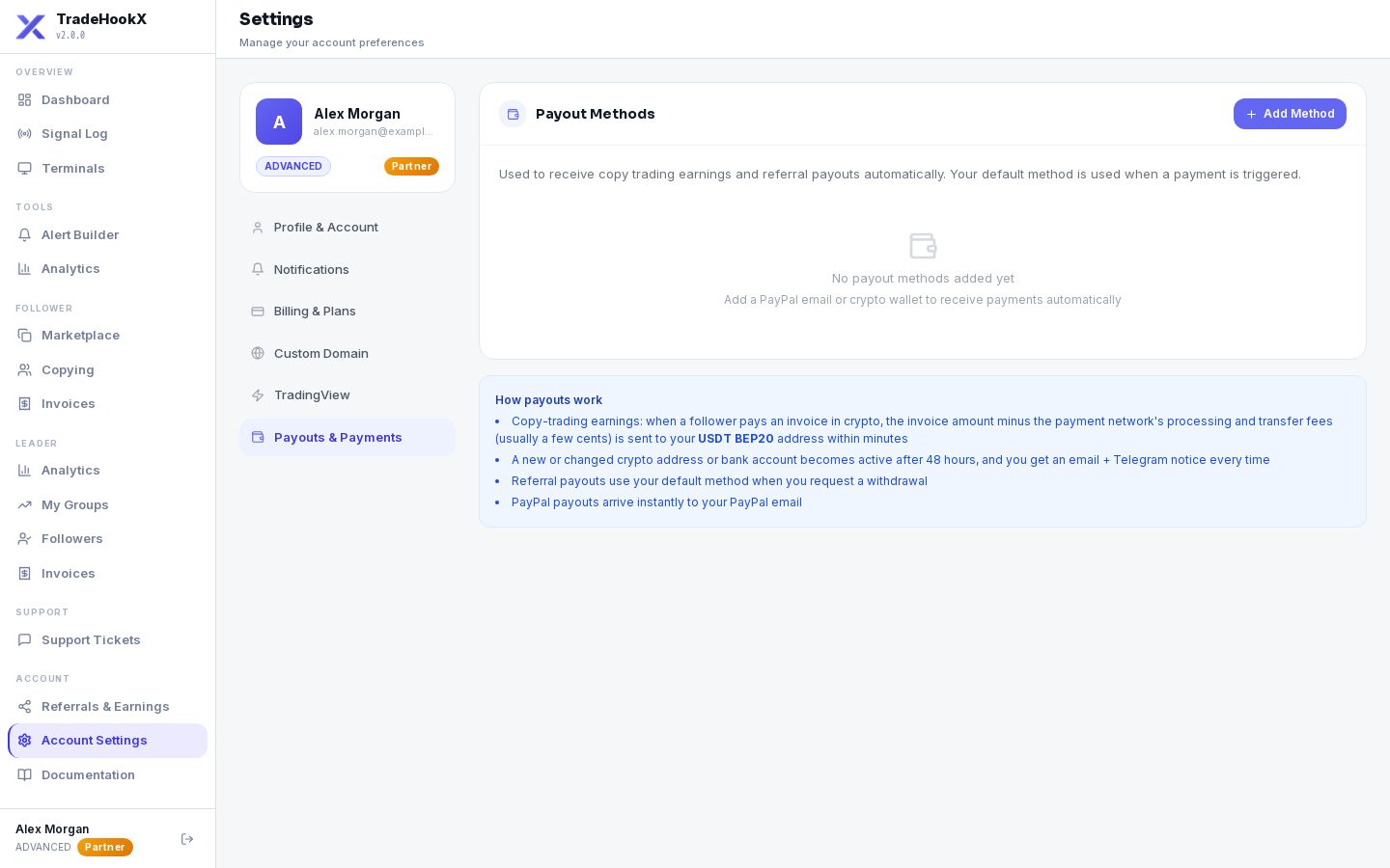 Settings, Payouts & Payments